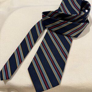 Vintage Blue, Lt Blue, Red, Yellow Striped Polyester Tie